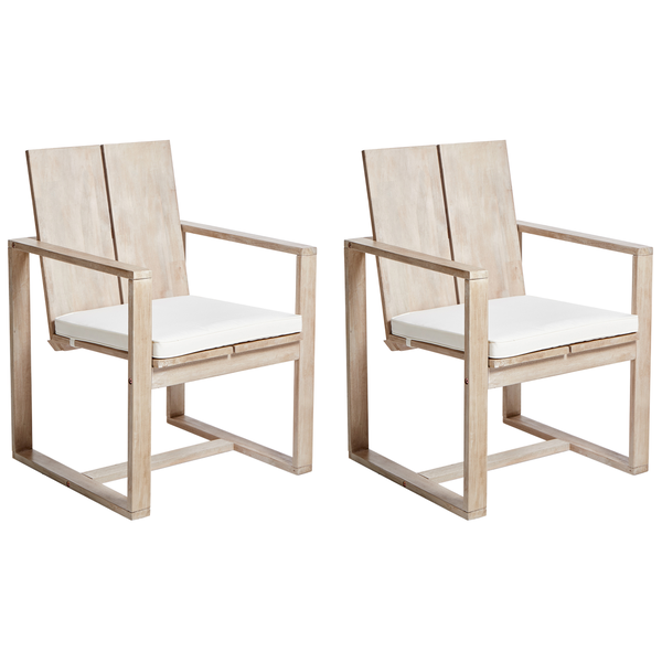 Set mit 2 Stühlen und Sitzkissen AZZANELLO Akazienholz Cremeweiß