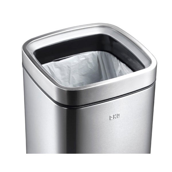 PROREGAL Quadratischer Abfalleimer Aus Mattem Edelstahl Mit Offenem Einwurf 12 Liter HxBxT 42,5 x 24 x 24 cm Silber