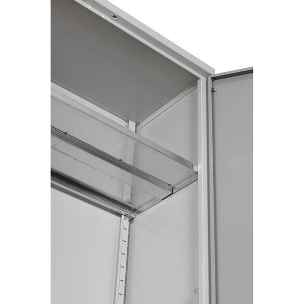 PROREGAL Flügeltürenschrank Ferret 4 Fachböden Verstärkt Eurolock Griff HxBxT 195 x 120 x 50 cm Grau Verzinkt