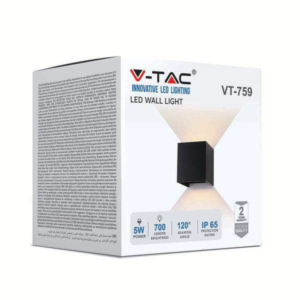 V-TAC Logo LED Wandleuchte mit 5 Watt, 700 Lumen, 120 Grad Abstrahlwinkel und IP65 Schutzart