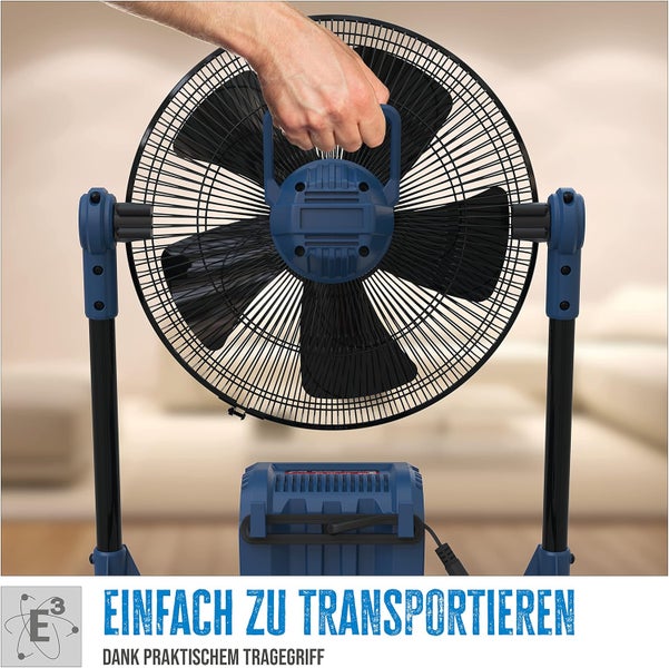 Bodenventilator mit integriertem Tragegriff für den Transport.