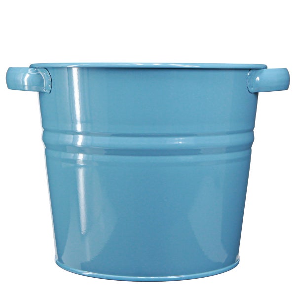 Blauer Metalleimer mit Griffen