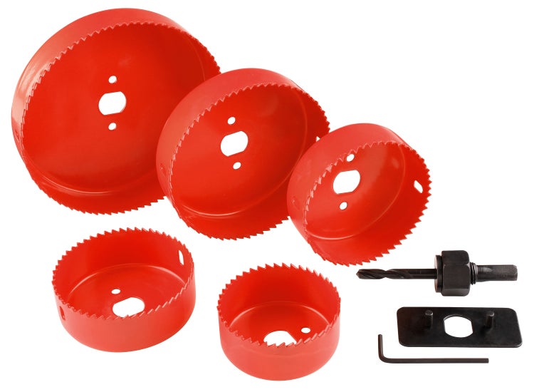kwb Lochsäge-Set, 8-teilig, Durchmesser-Größe von 67 mm bis 127 mm inkl. HSS Zentrierbohrer im praktisch stabilem Kunststoffkoffer