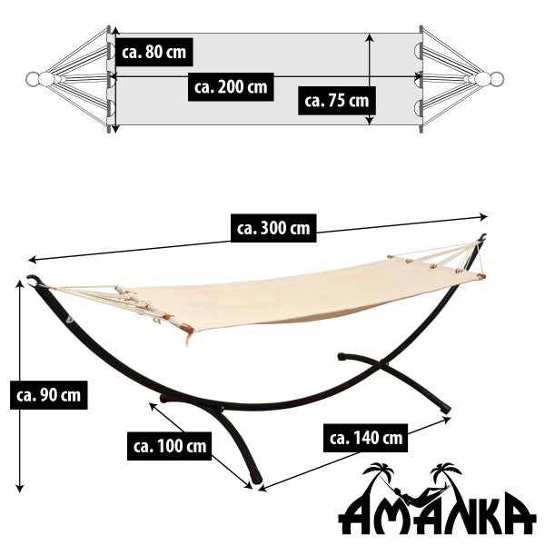 AMANKA Hängematte mit Gestell - 300x100 Garten Liege - Outdoor Indoor Hängemattengestell aus Metall