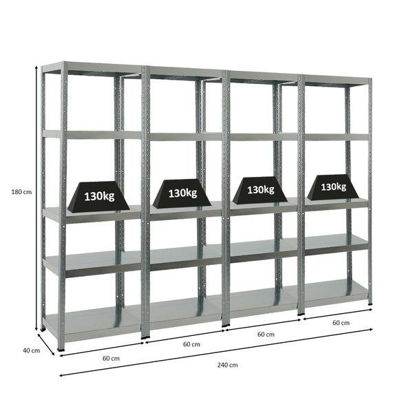 PROREGAL Mega Deal 4x Schwerlastregal Steel Eagle HxBxT 180 x 60 x 40 cm Fachlast 130 kg Verzinkt