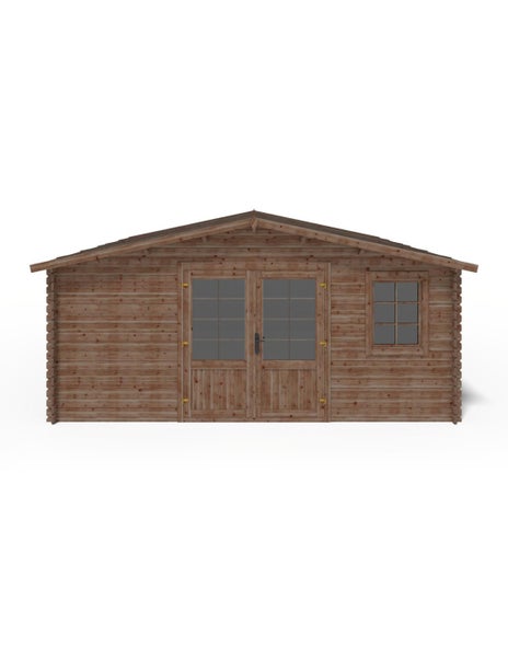 Gartenhaus aus Holz mit Satteldach, Doppeltür und einem Fenster