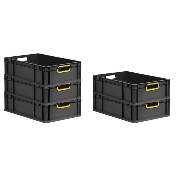 PROREGAL SparSet 10x Eurobox NextGen Color, HxBxT 17x40x60cm, 34 Liter, Griffe gelb offen, Schwarz, Eurobehälter, Transportbox, Transportbehälter, Stapelbehälter