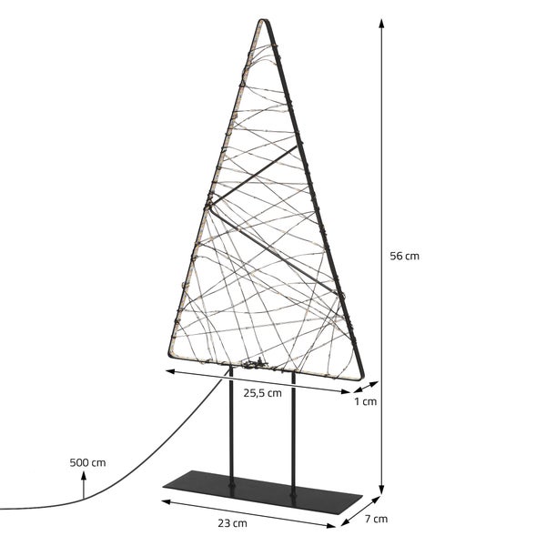 Dekorativer Weihnachtsbaum aus Metall mit LED Lichterkette, Höhe 56 cm, Breite 25,5 cm, für eine festliche Weihnachtsbeleuchtung.
