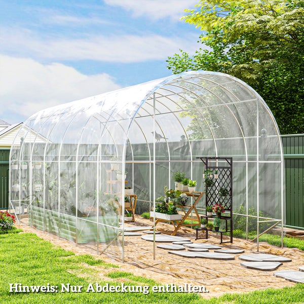 Outsunny Gewächshausfolie 7x8 m wasserdicht Gartenfolie mit UV Schutz, Extra Dick Reißfest Folie aus Kunststoff, Abdeckplane für Treibhaus Folientunnel, Tunnelfolie für Außenbereich Transparent