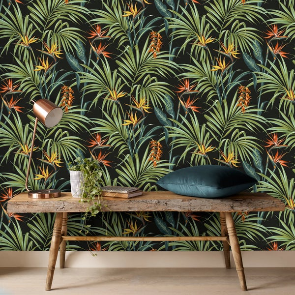Vliestapeten Strelitzia Bl�tter Multicolour