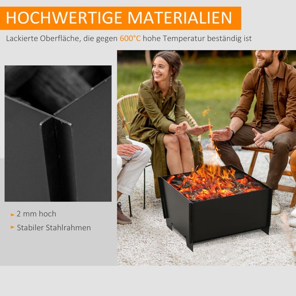 Outsunny Feuerschale, demontierbar, steckbar, für Garten, Camping, BBQ, 50 x 50 x 30 cm, Stahl, Schwarz