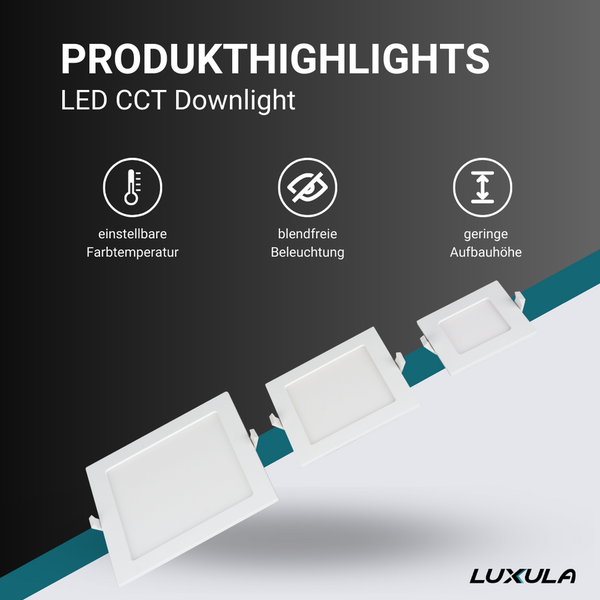 Produktmerkmale LED CCT Downlight: Einstellbare Farbtemperatur, blendfreie Beleuchtung, geringe Aufbauhöhe