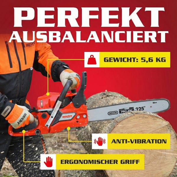Hecht Kettensäge mit ergonomischem Griff und Antivibrationssystem