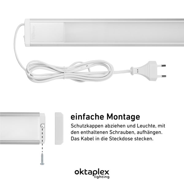Riva LED Unterbauleuchte flach 57,5cm neutralweiß 4000K silber mit Schalter Unterschranklampe Küche