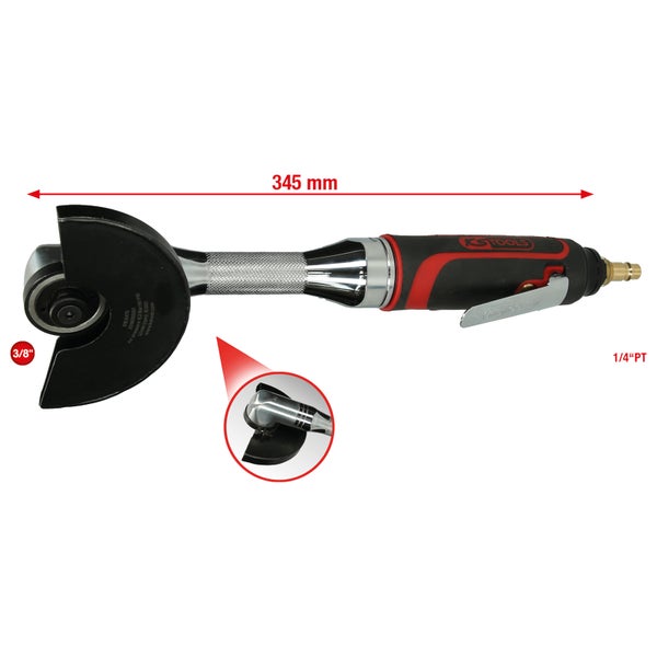 Druckluft Winkelschleifer von KS Tools mit einer Länge von 345 Millimeter und 3/8 Zoll Werkzeugaufnahme für professionelle Anwendungen.