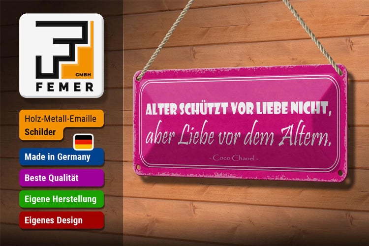 Blechschild Spruch 27x10cm Alter schützt vor Liebe nicht Dekoration