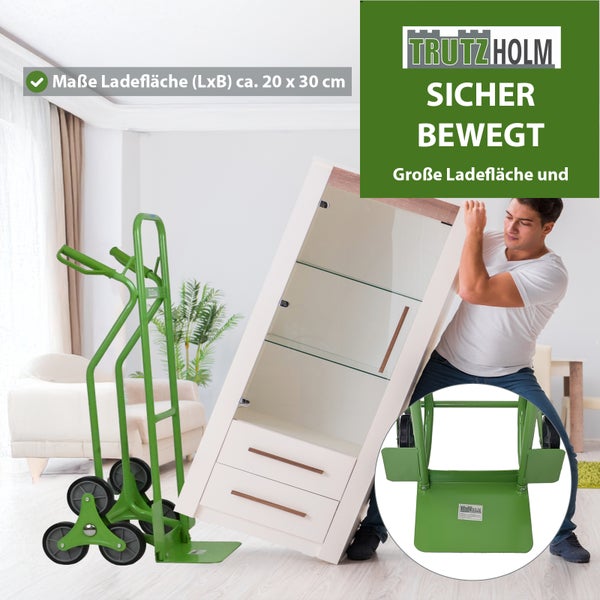 Treppenkarre pannensicher Stahl 120 kg 118 cm hoch mit Sicherheitsgriffen Treppensackkarre in grün