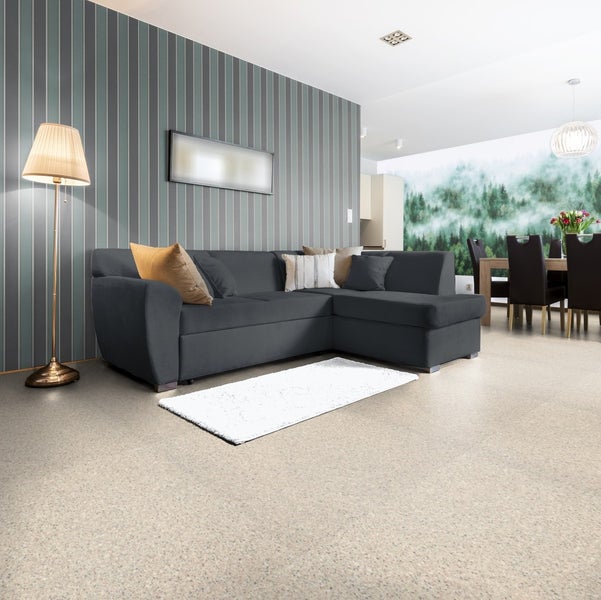 PVC Bodenbelag Meterware Granitoptik beige Steinoptik mit Schaumrücken 200 cm breit (Meterware)