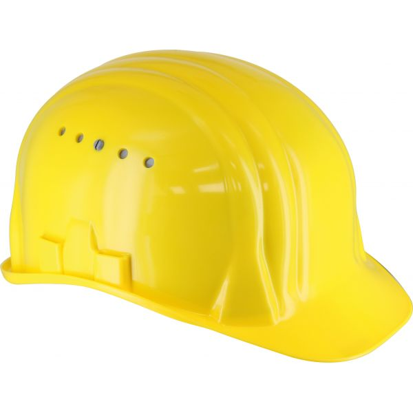 Gelber Schutzhelm aus Kunststoff für die Arbeitssicherheit auf der Baustelle