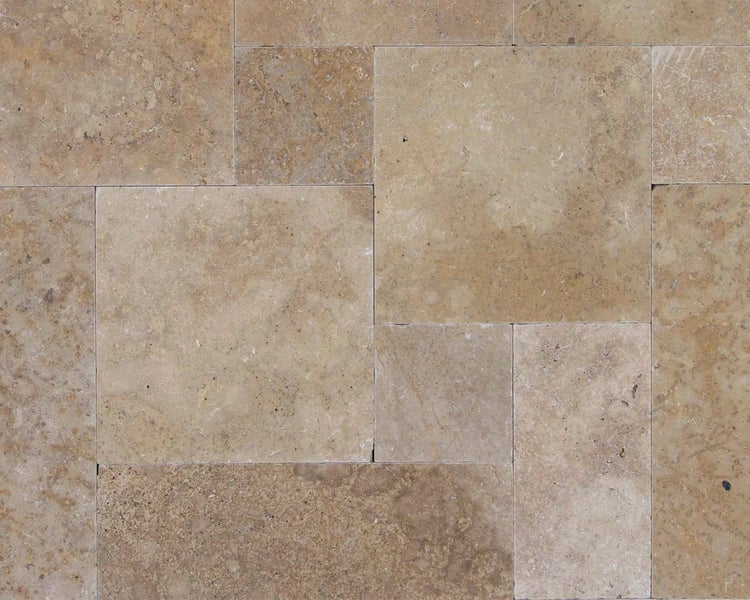 Wohnrausch Travertin Terrassenplatten GOLDEN BROWN Römischer Verband 3 cm, getrommelt, gelb, gold, braun