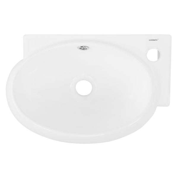 ML-Design Waschbecken aus Keramik in Weiß, 43x28x15 cm, Oval, klein, Hahnloch rechts, Wandmontage oder Aufsatzwaschbecken, Moderne Waschtisch Waschschale Waschplatz Handwaschbecken, für Badezimmer