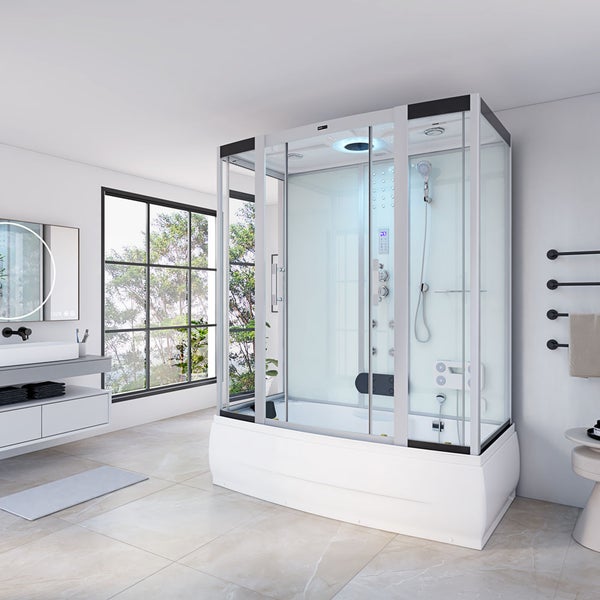 Home Deluxe - Dampfdusche DIAMOND BIG - Weiß, Maße: 190 x 100 x 220 cm - inkl. Radio, Regendusche und komplettem Zubehör I Dampfsauna, Badewanne, Whirlpool, Dusche