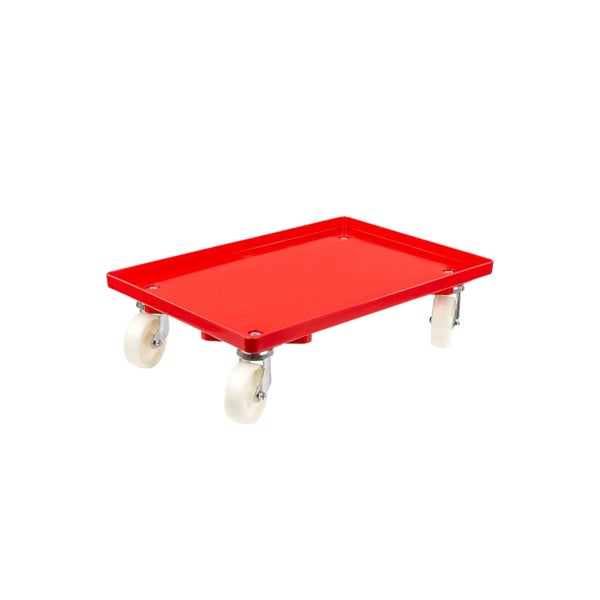 PROREGAL SparSet 6x Transportroller für Euroboxen 60 x 40 cm mit Kunststoffräder Rot Geschlossenes Deck 2 Lenkrollen und 2 Bremsrollen 300 kg