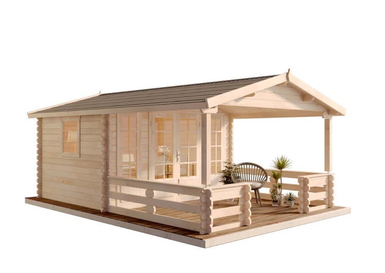 Alpholz Gartenhaus Lappland-B ISO Gartenhaus aus Holz, Holzhaus mit 44 mm Wandstärke inklusive Terrasse FSC zertifiziert, Blockbohlenhaus mit Montagematerial