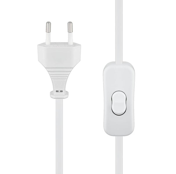 Weißes Stromkabel mit Stecker und Schalter