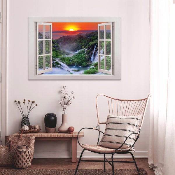Bilder Fenster Wasserfall Leinwandbild Wohnzimmer 120X80 cm