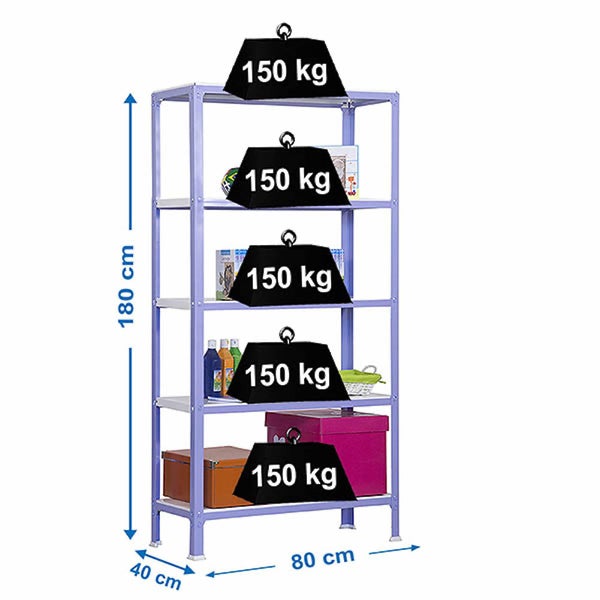 PROREGAL Wohnregal Living Koala Metal mit 5 Fachböden HxBxT 180 x 80 x 40 cm Fachlast 150 kg Lila/Weiß