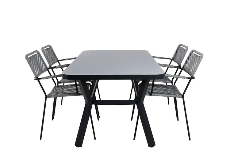 Virya Gartenset Tisch 90x160cm und 4 Stühle ArmlehneG Lindos schwarz, grau.