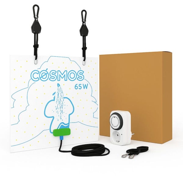 Cosmos 65 Watt LED Pflanzenlampe Set mit LED Panel, Seilzug Ratschen, mechanischer Zeitschaltuhr und Kartonage.
