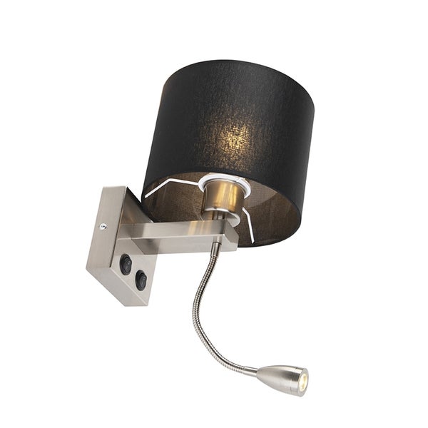 Wandleuchte mit Leselampe und schwarzem Lampenschirm