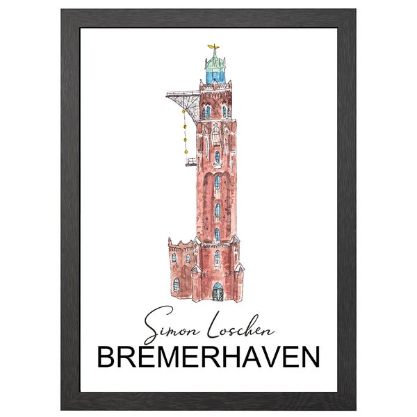 Simon-Loschen Bremerhaven Leuchtturm Poster Im A2-Rahmen - Joyin