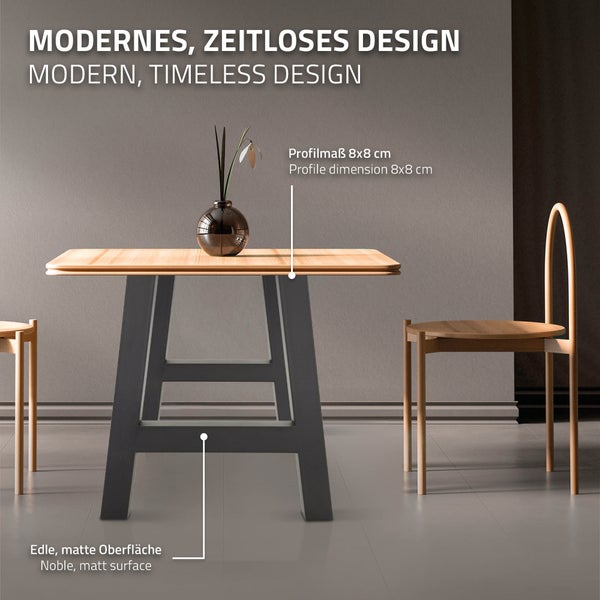 ML-Design 2er Set Tischbeine A-Form 70x72cm Anthrazit, Profil 8x8cm, pulverbeschichteter Stahl, Industriedesign, Metall Tischkufen Tischgestell Tischuntergestell Möbelfüße, für Esstisch Schreibtisch