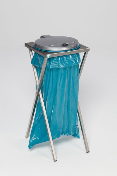 PROREGAL Robuster Scherenständer Mit Klemmring Für 120 Liter Sack HxBxT 90 x 40 x 45 cm Edelstahl Silber Deckel
