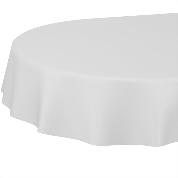 Weiße Tischdecke aus Stoff.