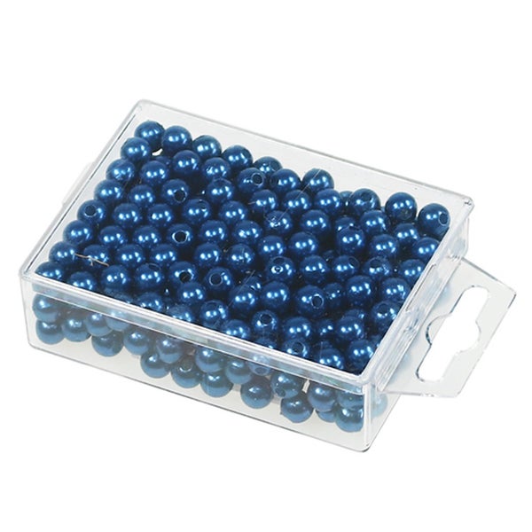 Blaue Bastelperlen in einer transparenten Kunststoffbox