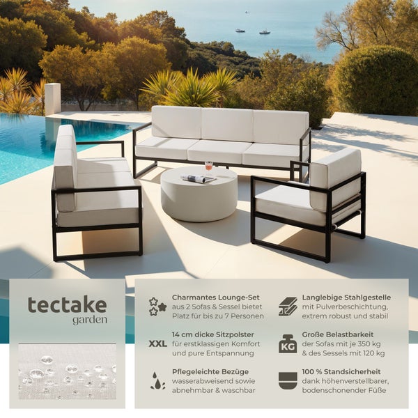 Garten-Loungeset tectake Comosa höhenverstellbare Füße für 7 Personen, Dicke der Sitzpolster 14 cm braun/beige