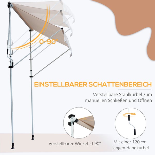 Outsunny Markise, Klemmmarkise, 200 x 150 cm, Alu, Crème,weiß