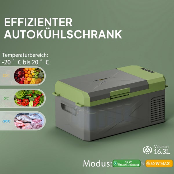 Outsunny 16,3 Liter Kompressor Kühlbox elektrische Kühlbox mit Anschluss ECO Modus Kühlhaltefunktion Gefrierbox Thermobox Mini Kühlschrank 12/220 Volt für Auto Steckdose LKW Camping Boot Grau+Grün