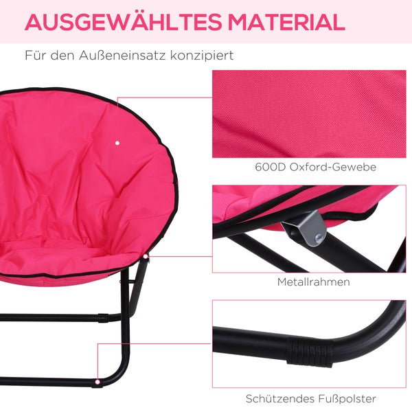 Outsunny Campingstuhl Faltbar Campingsessel mit Lehne, Klappstuhl bis 120kg, gepolstert Moonchair Extra Breit, Faltsessel Outdoor Stuhl für Garten, Balkon, Camping, Rosa