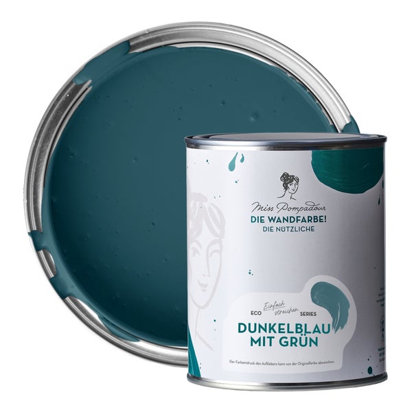 MissPompadour abwaschbare Wandfarbe 1L Dunkelblau mit Grün - hohe Deckkraft und Ergiebigkeit - matte, scheuerbeständige Innenfarbe - geruchsarm, wasserbasiert, atmungsaktiv - Die Nützliche