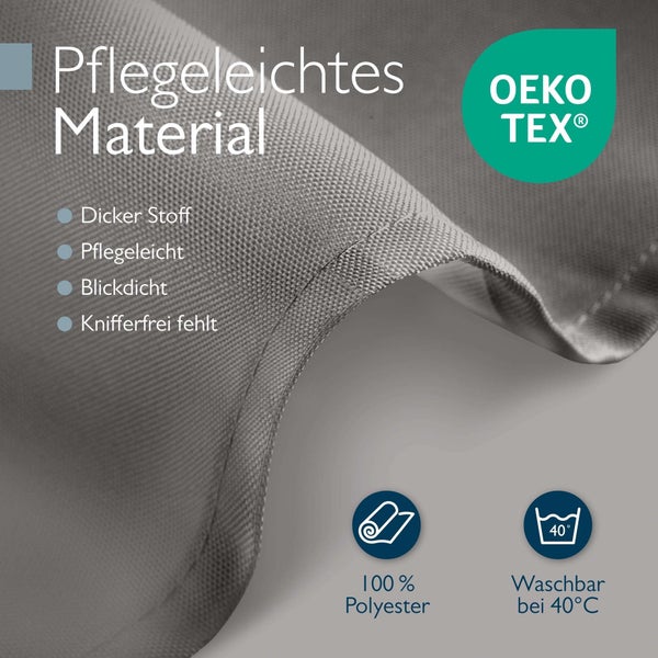 Pflegeleichtes Material mit Öko-Tex Siegel, aus 100 Prozent Polyester und waschbar bei 40 Grad