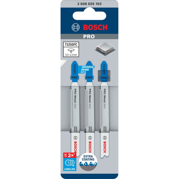 Bosch Stichsägeblätter T121GFC, geeignet für dünnes Metall, im 3er-Pack