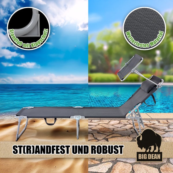 Strandliege mit wetterfestem Material und Kippschutzfuß