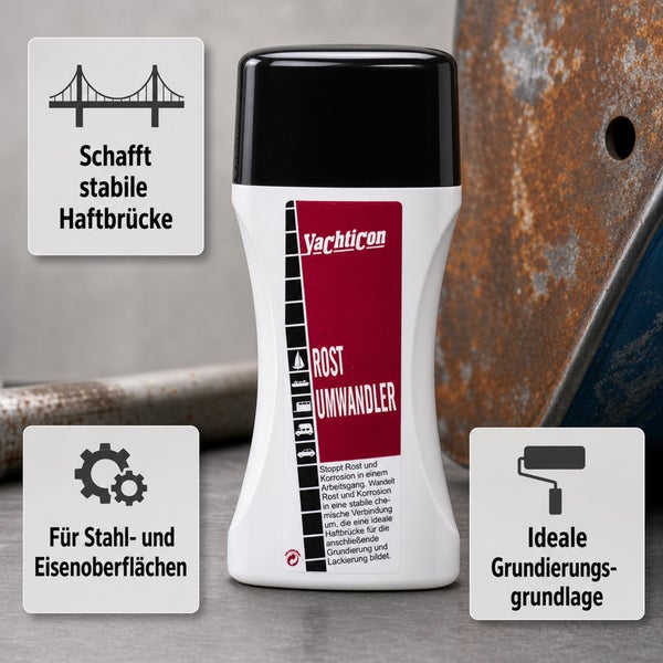 Yachticon Rostumwandler Flasche für Stahl und Eisenoberflächen zur Vorbereitung auf Grundierung und Lackierung.