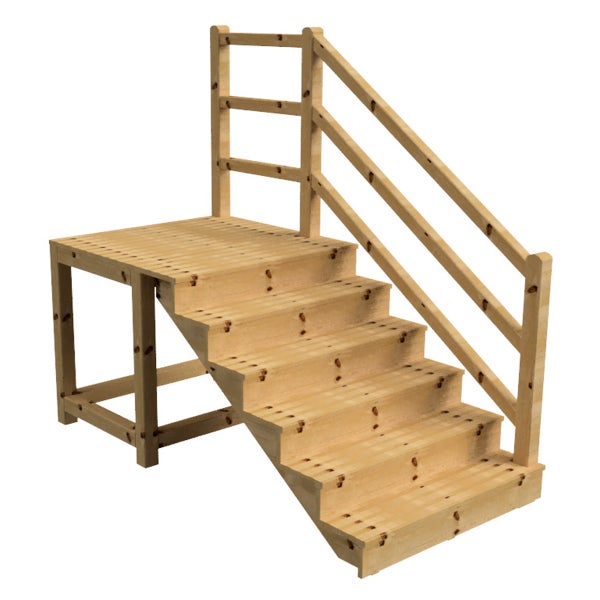 Holztreppe mit Geländer und Podest für den Garten