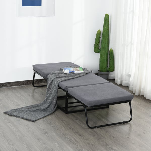 HOMCOM Klappbett 75x190 cm, Erwachsene Gästebett Klappbar mit 8 cm Dicker Schaumstoff, Reisebett mit Metallrahmen, 5-stufig höhenverstellbares Einzelbett mit Kissen, bis 150 kg belastbar